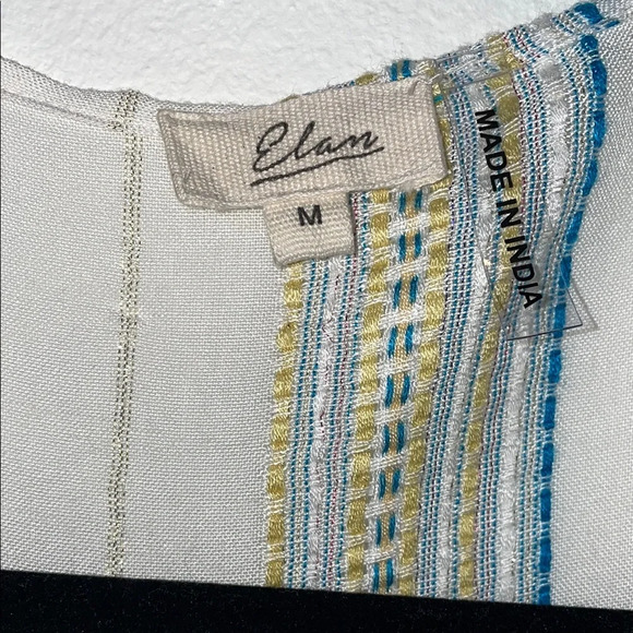 Elan White Striped Plunge V-Neck Tie-Front Puff Sleeve Dress Size Medium - Picture 2 of 5